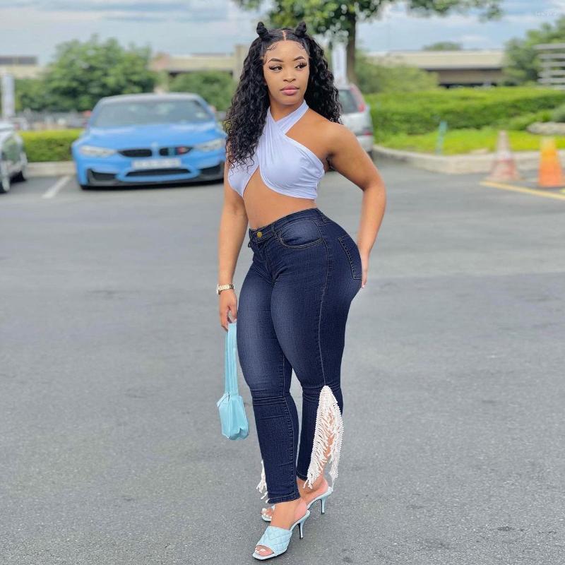 

Women's Jeans 2022 Summer Slim High Waist Lace Frayed Pencil Pants Denim Joggers Women, Light blue