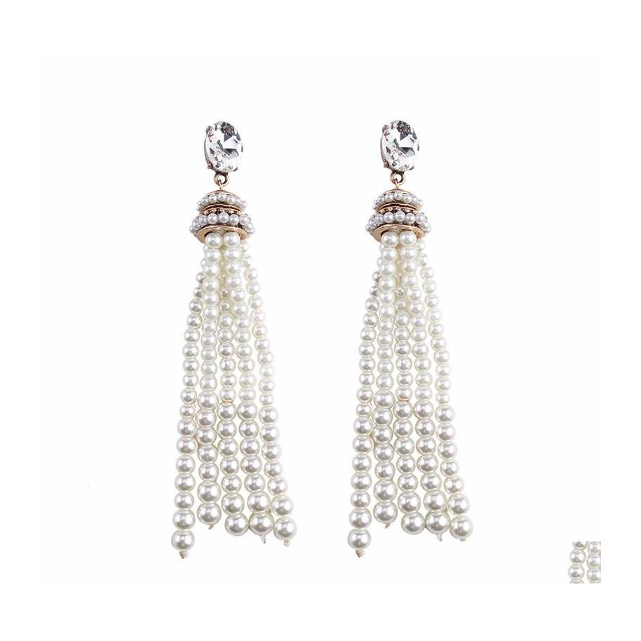 

Dangle Chandelier Luxury Imitation Pearl Tassel Earrings For Woman Elegant Geometric Crystal Long Dangle Earring Girl Party Ear Je Dhznh
