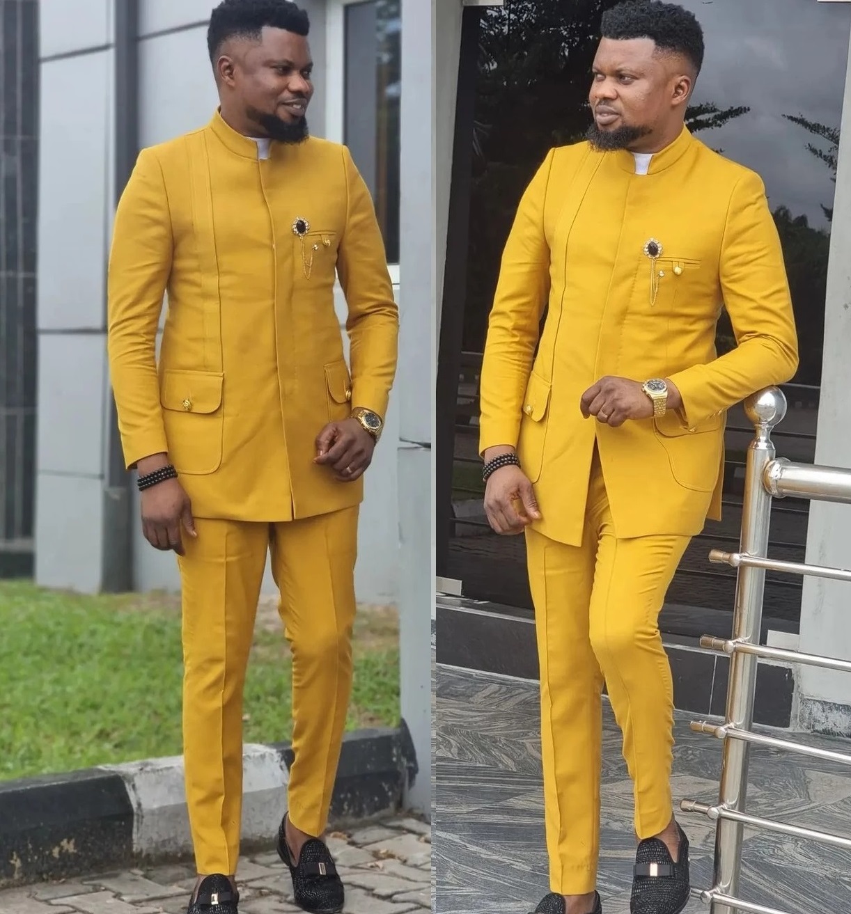 

Men Suits Costume Jackets Groom'S Wedding Yellow Outfits Slim Fitted 2 Pieces Party Dresses Business Style Formal, Same as image