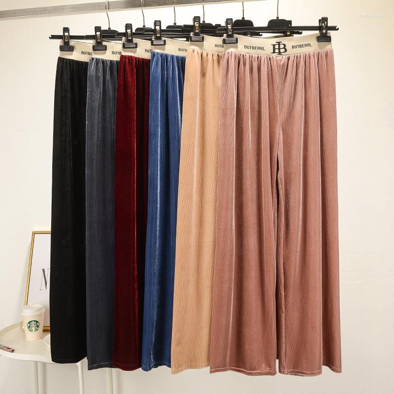 

Women' Pants 2022 Aautumn Winter Gold Velvet Wide Leg Pant Women High Waist Trousers Straight Elastic Fashion Streetwear Sweatpants, Black