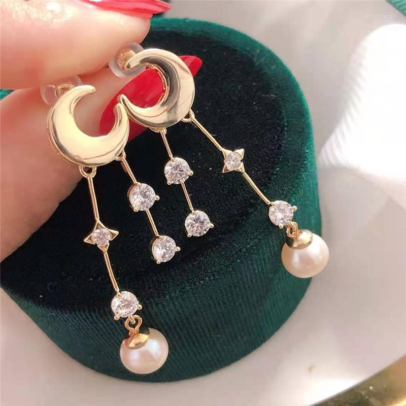 

Dangle Earrings Moon Shape Real Freshwater 6-7MM Pearl Gold Plated Drop Nice Party Wedding Women Gift 10 Pairs/lot