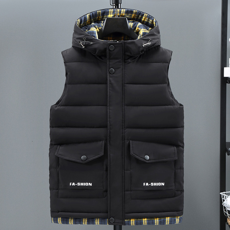 

Men's Vests 3635 Autumn Winter Waistcoat Men Hooded Vest Coat Sleeveless Jacket Warm Casual Vest For Men Slim Down Vest Cotton Outerwear 221202, Black