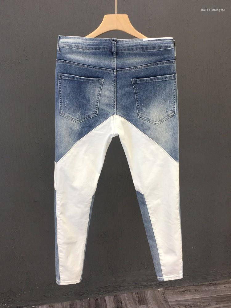 

Men's Jeans Streetwear Men Spring Summer Patchwork Casual Pencil Pants Pockets Slim Fit Zipper Denim Trousers Male 28-36, Blue
