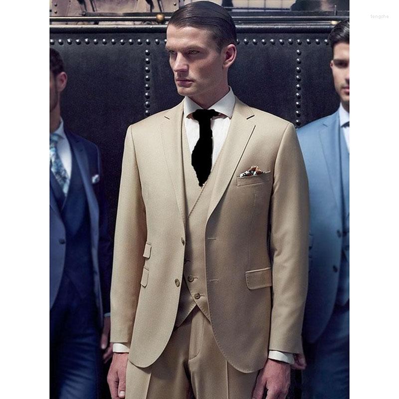 

Men's Suits 3 Pcs Blazer Trousers Single Breasted Mens Beige Handsome Groom Wedding Tuxedos Business Formal Men Suit Jacket Pants Vest, Dark grey