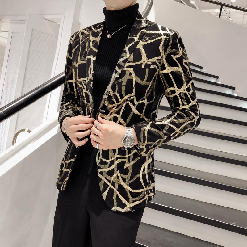 

Men's Suits & Blazers Brand Men Floral Blazer Wedding Party Colorful Plaid Gold Black Sequins Design DJ Singer Suit Jacket Fashion Outfit