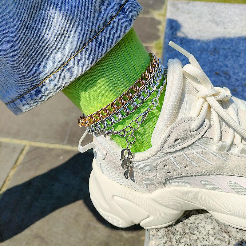 

Anklets Gold Curb Link Chain Flame Anklet Bracelet For Women Men Punk Ankle Unisex Iron Hip Hop Goth Wholesale Jewelry Accessories Gifts