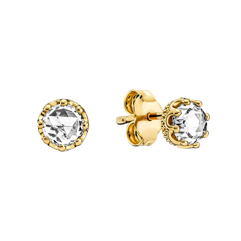 

Women Mens Sparkling Crown Stud Earrings for Pandora Real Sterling Silver Yellow Gold plated Fashion Party Jewelry CZ diamond Earring Set with Original Box