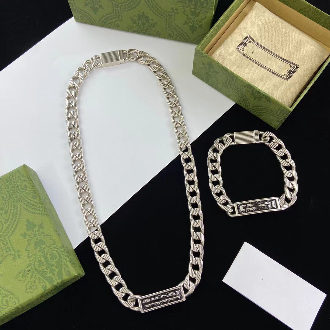 

Monogram thread necklace personality-matching hip hop vintage clavicle bracelet set for men and women