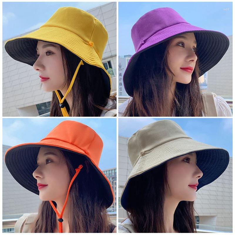 

Berets Sun Hats Packable Wide Brim Womens UV Cotton Walking Gardening Bucket Hat With Neck Protection Chin Strap, Bl