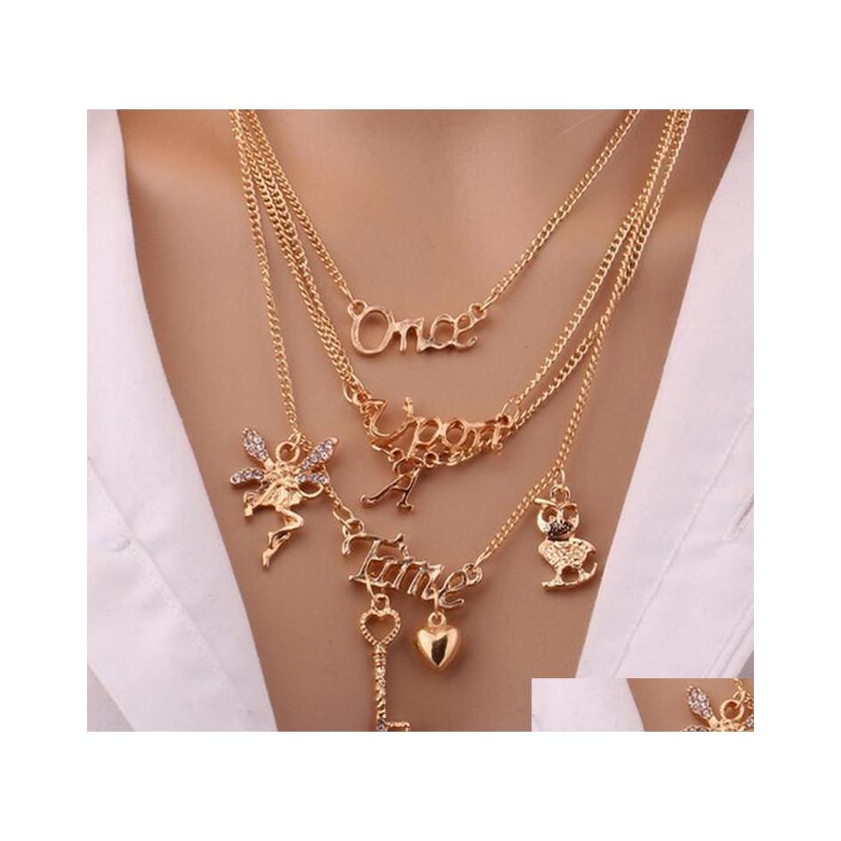 

Pendant Necklaces Fashion Jewelry Womens Mtilayer Short Style Necklace Once Upon A Time Key Angle Owl Letters Pendants Drop Delivery Dhefg