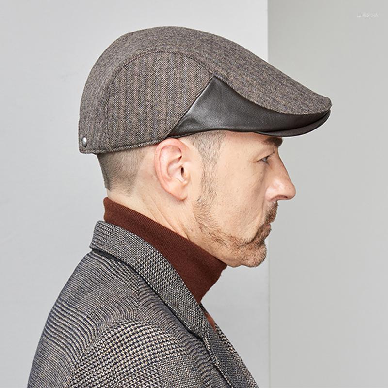 

Berets Beret Hats For Men Retro Genuine Leather Woolen Caps 2022 Autumn England Fashion Plaid Stripe Forward Bonnets Gorras Hombre, Style 2