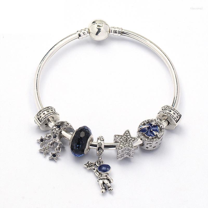 

Charm Bracelets Fashion Original Blue Starry Sky Bracelet For Women Jewelry Fine Stars Moon Beads Astronaut Pendant Charms Girls Bangles