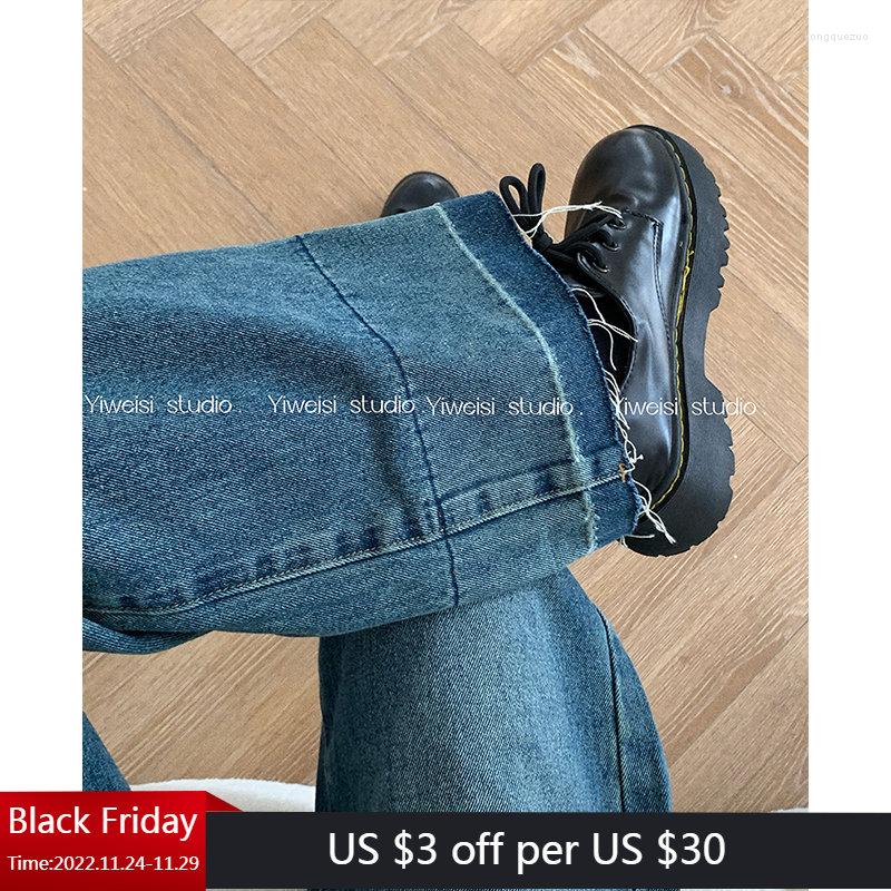 

Women' Jeans Classic Blue Retro High-Waisted Women Korean Denim Trousers Autumn Casual Loose Slim Flare Pants Female -XL