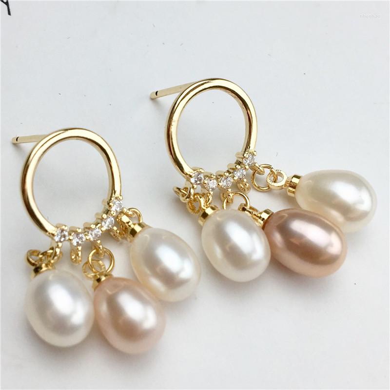 

Dangle Earrings Beautiful Real Freshwater 5-6MM Pearl Gold Plated Drop Nice Party Wedding Women Gift 10 Pairs/lot