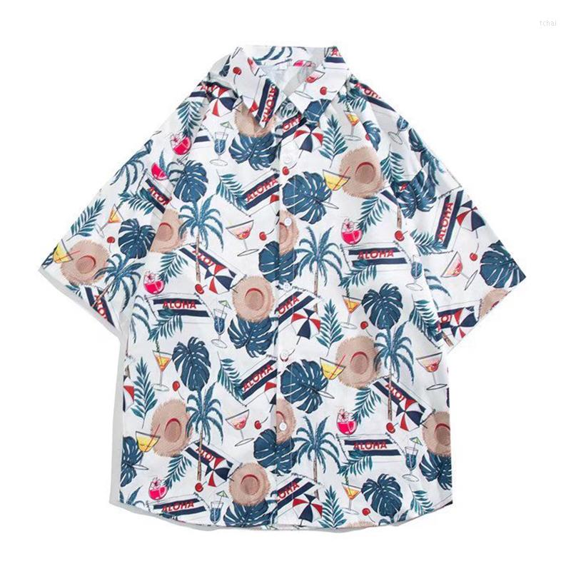 

Men's Casual Shirts Mens Holiday Sweetshirts Japanese Fashion Summer Tops Coat Short Clothing Beach Jacket Man Slim Fit Hawaii Flowers, White
