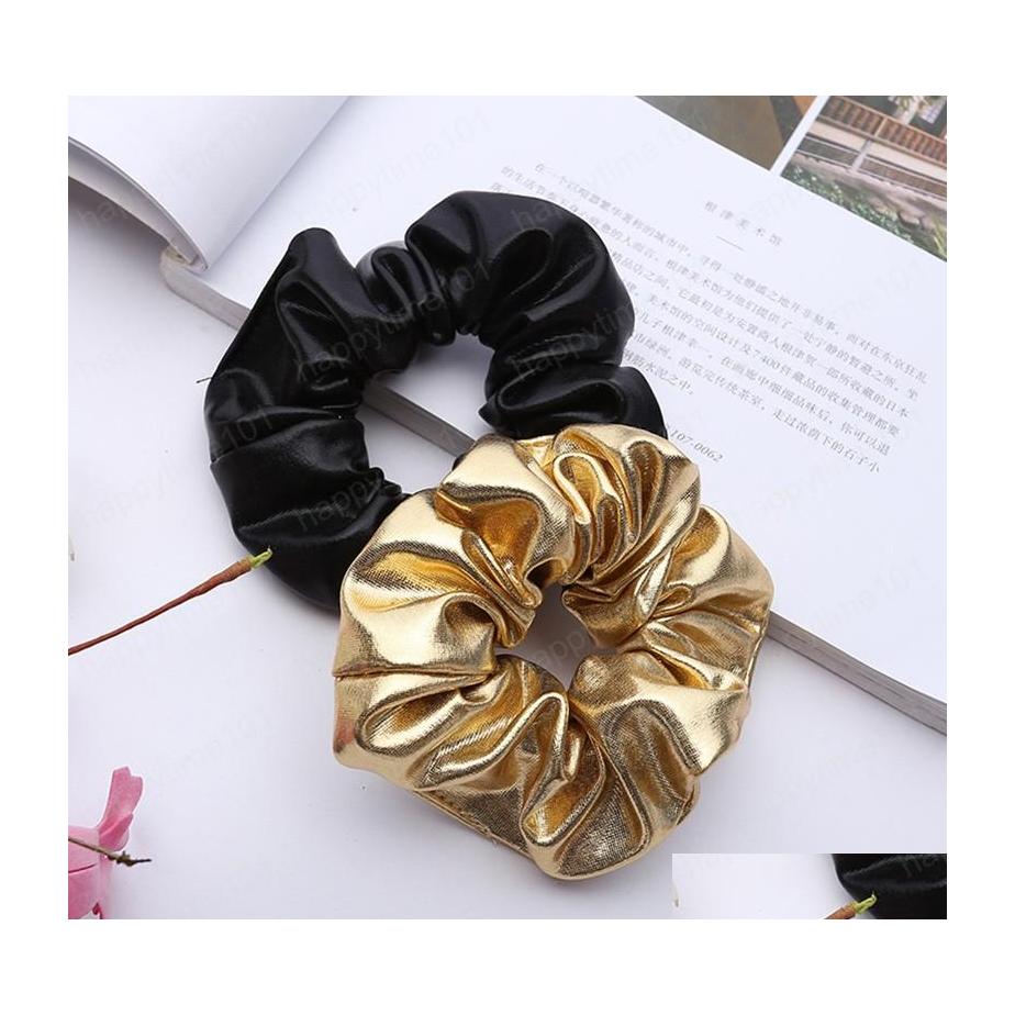 

Hair Rubber Bands Arrival Women Faux Leather Elastic Hair Ties Girls Hairband Rope Ponytail Holder Scrunchie Gold Black Accessories Dhavp