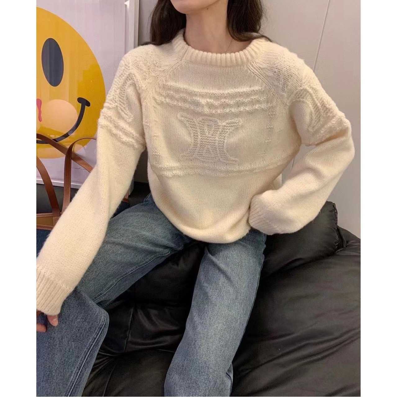 

Women' Jacket Sweater Coat Cell 22FW Celebrity Autumn and Winter Jacquard Round Neck Knitted Crochet Girls' Temperament Elegant Cla V1ZM, Apricot