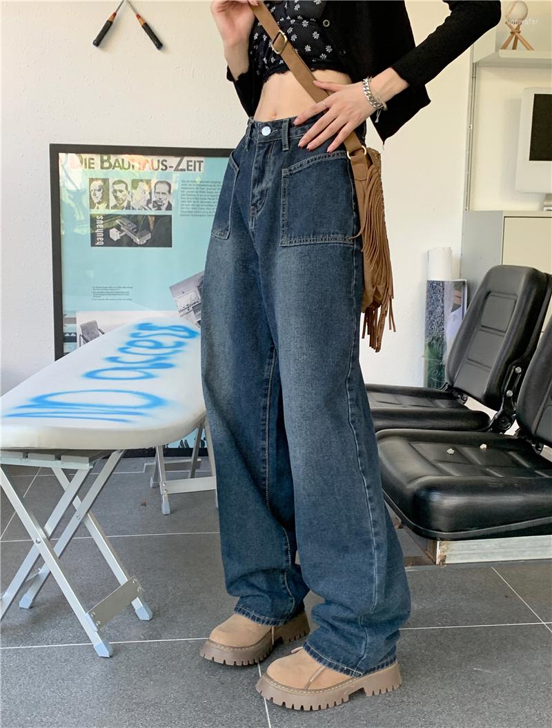 

Women' Jeans Y2K Women Solid Blue Trousers 2022 Baggy Pants Denim Basic Simple Wide Leg Straight Female Vintage Fashion