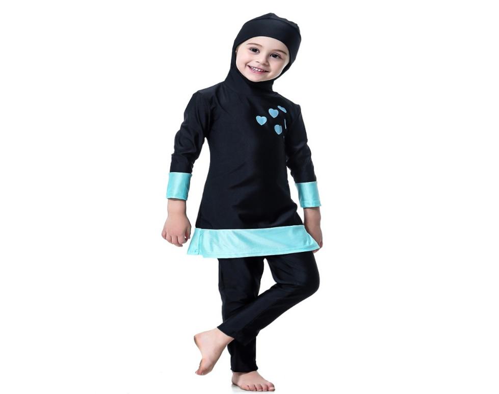 

3 Piece Girls Muslim Full Body Swimsuit Modest Swimwear Burkini Islamic Beachwear Swimming Costumes Islamic Hijab Islam Burkinis4840293, 90cm-grey
