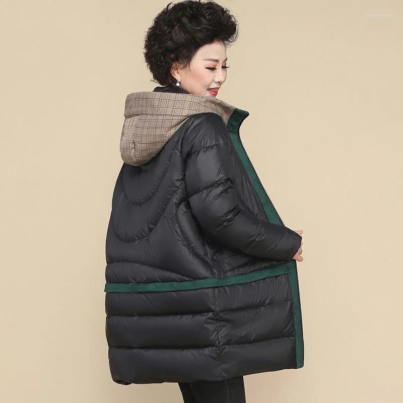 

Women's Trench Coats 2022 Mom's Padded Jackets Mid-Length Autumn Winter Thickening 4XL Down Cotton Jacket Loose Hooded Overcoat Coat, Black