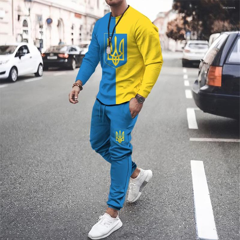 

Men' Tracksuits Ukrainian Style Print Men Tracksuit Set Long Sleeve Oversized Sportswear Man Spring And Autumn Fashion Activewear Two Piece