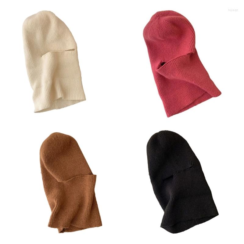 

Berets 449B Knit Balaclava Ski Hooded Hat Scarf Cycling Winter Skull Beanie Neck Warmer Knitted, White