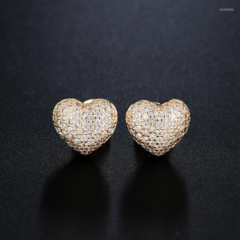 

Stud Earrings Ranos Small Cubic Zirconia Heart Champagne Gold Geometric For Women Fashion Jewelry EHF003444
