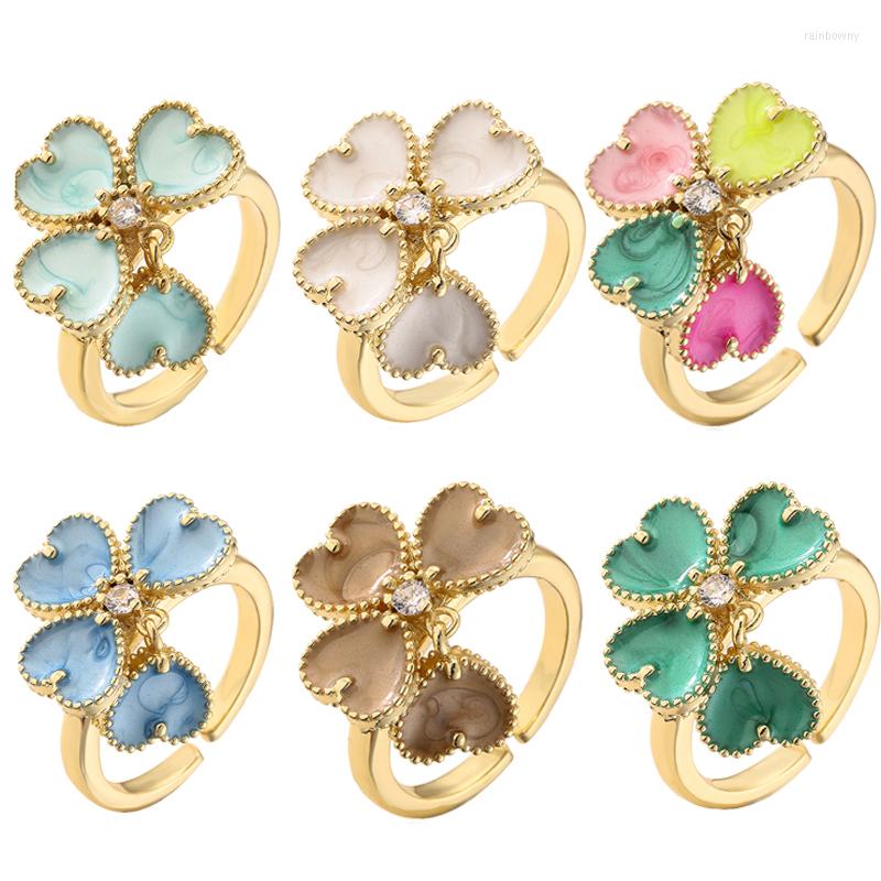 

Cluster Rings Y2K Vintage Wave Enamel Glaze Gorgeous Geometric Love Heart Large Flower Open Ring For Women Wedding Party Jewelry Gifts