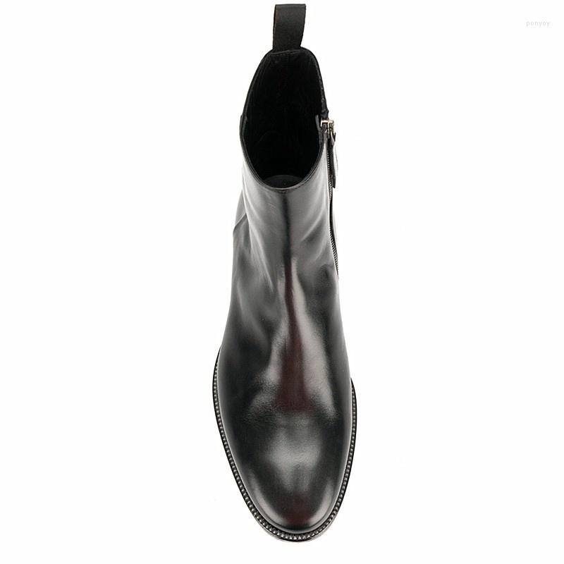 

Boots Mens Winter Pointed Toe Genuine Leather Riding Zipper Business Casual Ankle Luxury Motorcycle Biker, Black