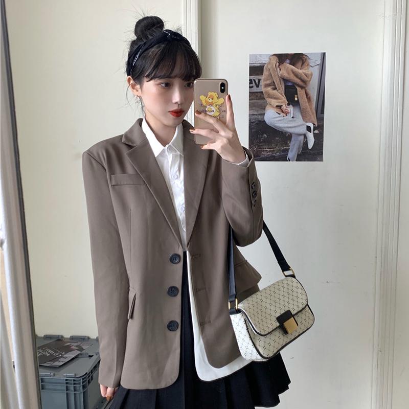 

Women's Suits Korean Style Loose Mid-Length Long-Sleeved Suit Ladies Tops Jackets For Women Fall 2022 Fashion Black Girl Blazer, Beige