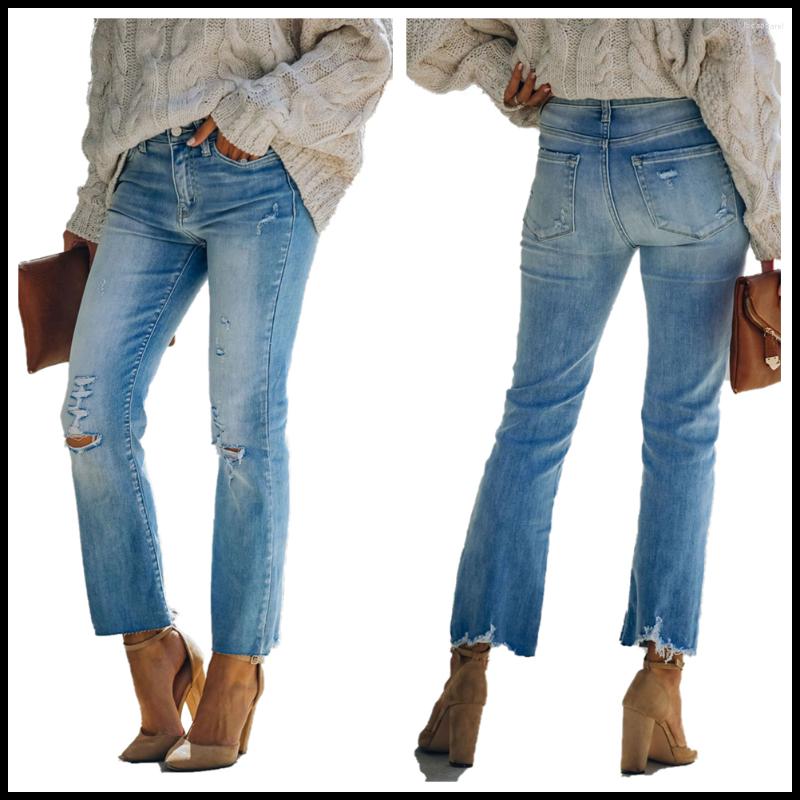 

Women' Jeans 2022 Spring Woman Ripped Fashion Elastic Denim Straight Pants Street Casual Ankle -2XL High Quality Drop Ship, Blue