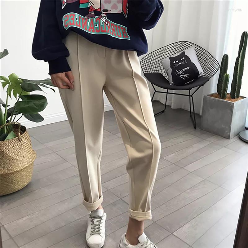 

Women's Pants Thicken Women Pencil Autumn Winter Wool Trousers Female Casual Loose Cropped Korean Fashion Suit Capris, Black