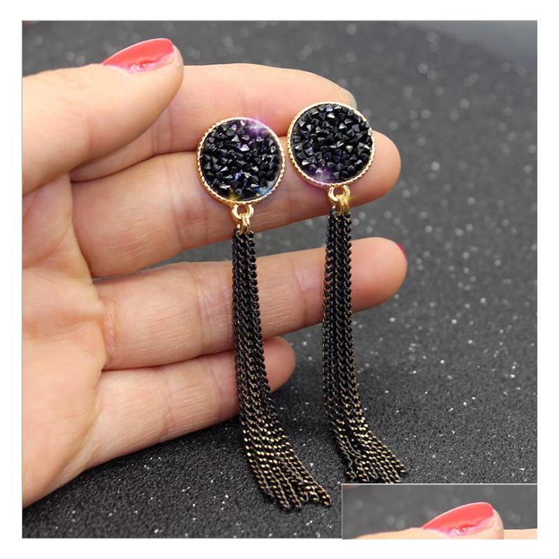 

Dangle Chandelier Fashion Jewelry S925 Sier Post Black Rhinstone Chain Tassels Dangle Stud Earrings Drop Delivery Dhzjl