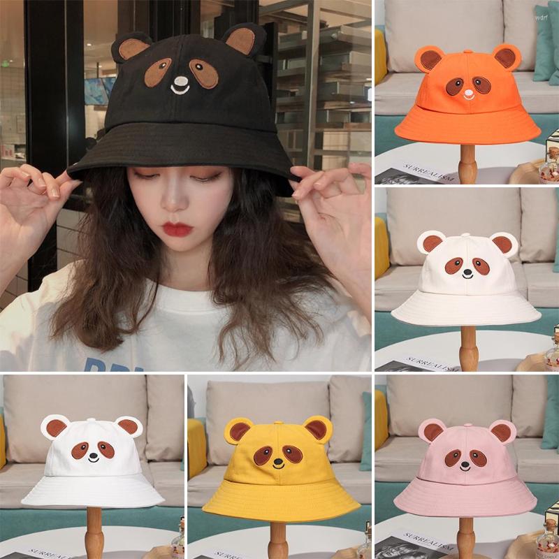 

Berets Women Men Casual Cotton Lovely Fisherman Cap Sun Hat Panda Bucket Outdoor Sunscreen, Black