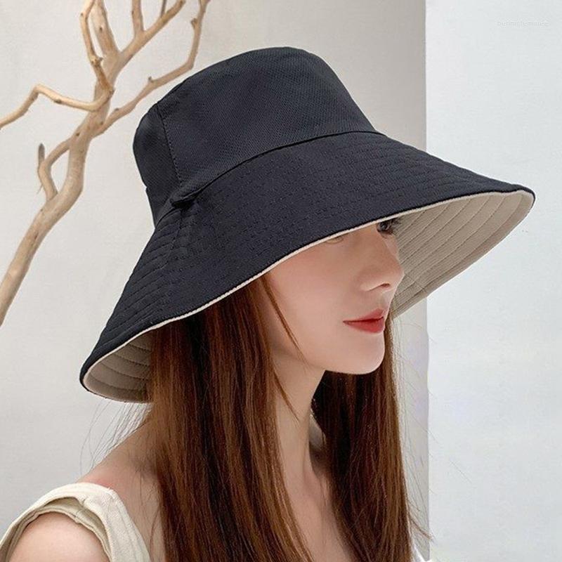 

Berets Foldable Double-sided Bucket Hat Fisherman Sun For Women Girls Outdoor Beach Visor Hats Anti-UV Wide Brim Sunscreen Cap Caps, Ht11381bl