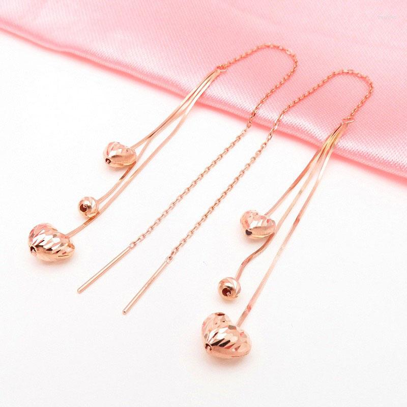 

Stud Earrings 585 Purple Gold Plated 14K Rose Tassel Soft Chain Geometric Heart Drop For Women Court Style Engagement Jewelry