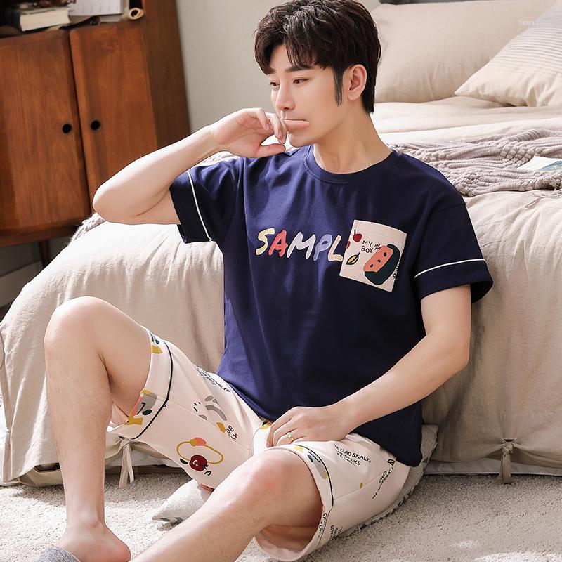 

Men's Sleepwear Korean Casual Homewear For Men Cotton Short Sleeves Sleeping Tops Shorts Male Pajamas Set Nightwear Pijama, Style 13