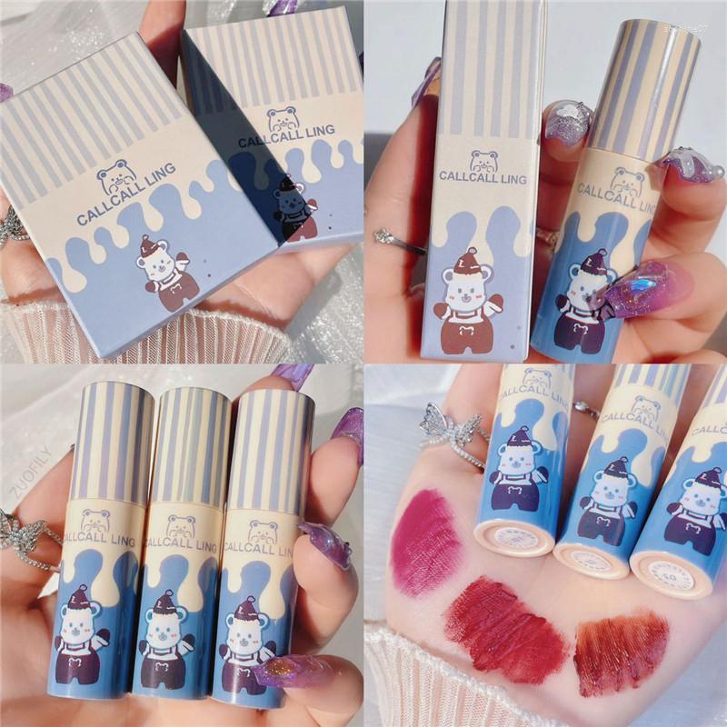 

Lip Gloss 6 Colors Cute Bear Velvet Matte Glaze Waterproof Long-lasting Moisturizing Sexy Red Mud Lipstick Makeup, 02