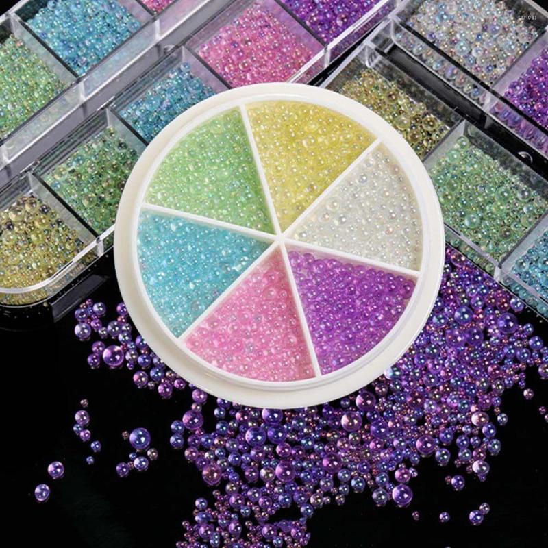 

Nail Art Decorations 6/12 Grids Boxed Non-porous Bubble Glass Beads AB Magic Color Small Round DIY Crystal Jewelry Resin