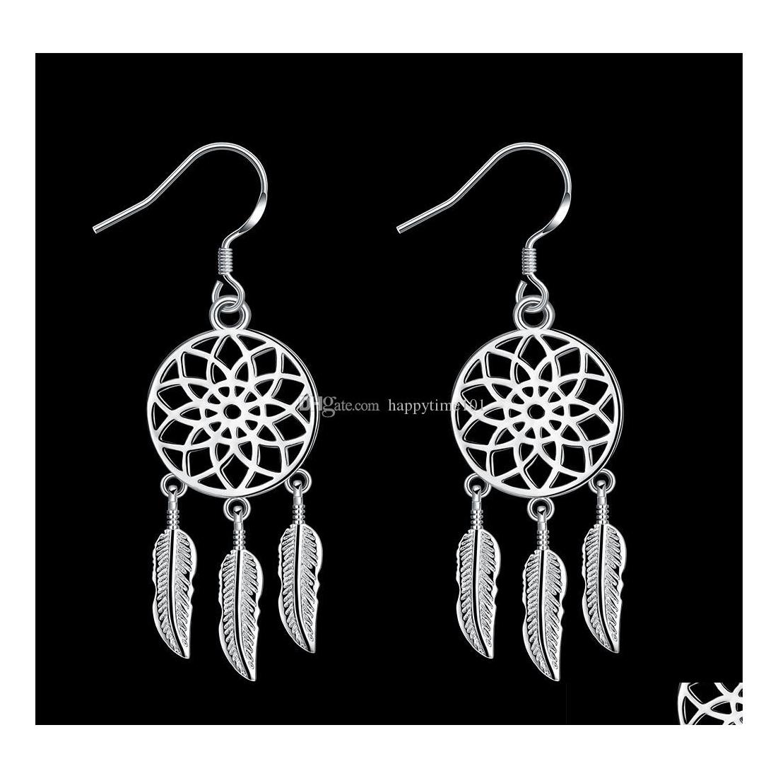 

Dangle Chandelier Fashion Women Dream Catcher Dangle Earrings Sier Plated Hollow Out Circle Dreamcatcher Pendant Feather Tassel Dr Dhhpr