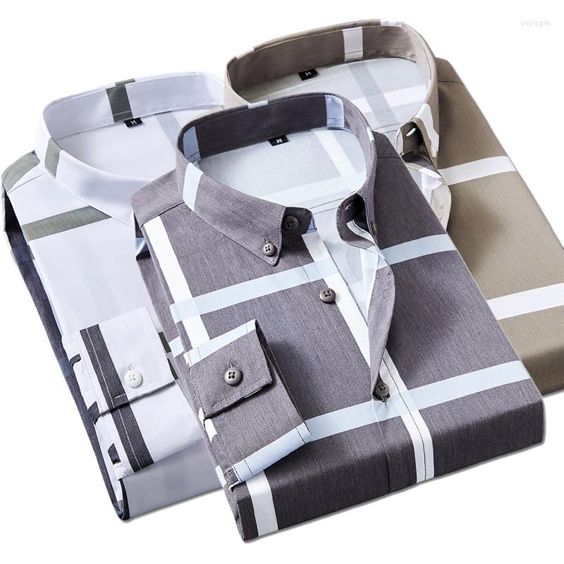 

Men's Casual Shirts Mens Plaid Long Sleeve Slim Fit Business Fashion Button Down Male Clothing, White