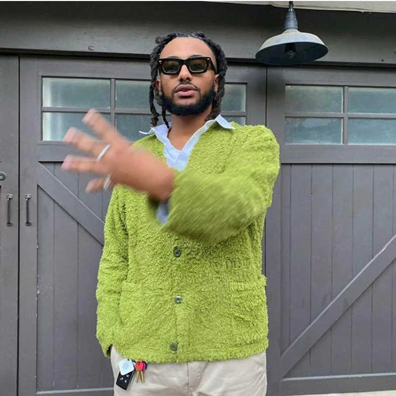 

Men' Jackets 2022 CPFM. XYZ Dumb Cardigan Sweater Knitted Cardigan Simple Embroidery V-Neck Coat for Men and Women T221202, Army green