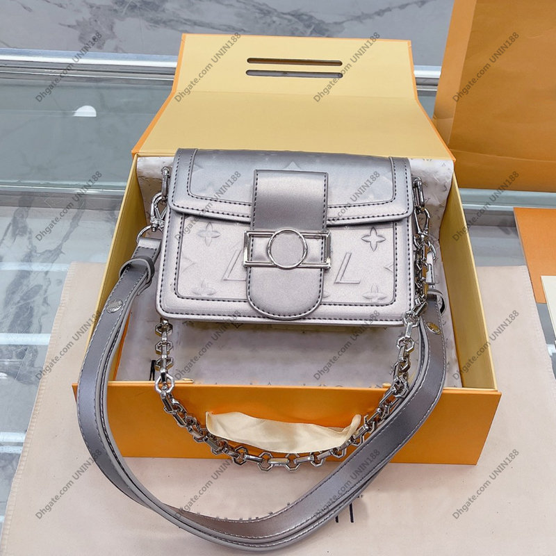 

Women Small Dauphin Shouder Bags Solid Leather Handbag Genuine leather embossed flower Bag Messenger Ladies Wallets 20cm, Silver