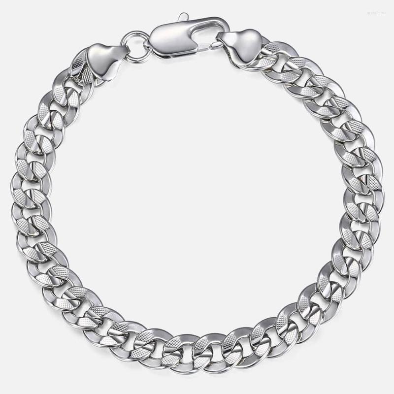 

Link Bracelets 9mm Gold Color Hammered Cuban Bracelet White Filled Chain For Women Mens Fashion Jewelry Gifts HGB411