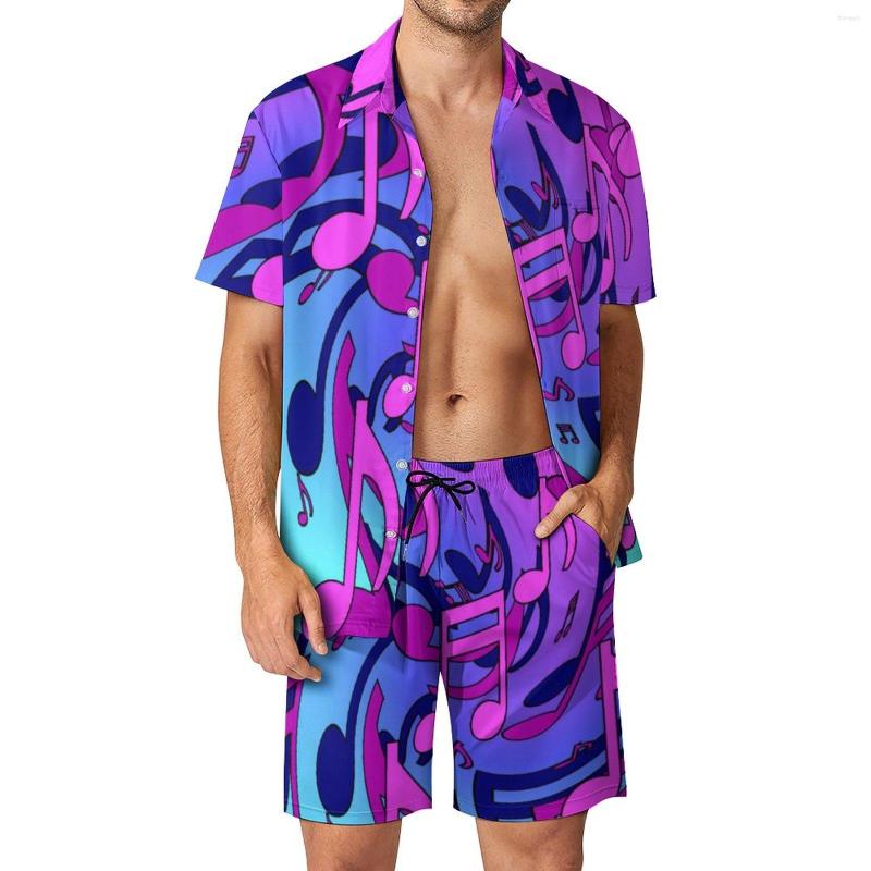 

Men's Tracksuits Beautiful Music Men Sets Pink Purple Blue Casual Shirt Set Fashion Beachwear Shorts Summer Suit 2 Piece Plus Size, Style-3