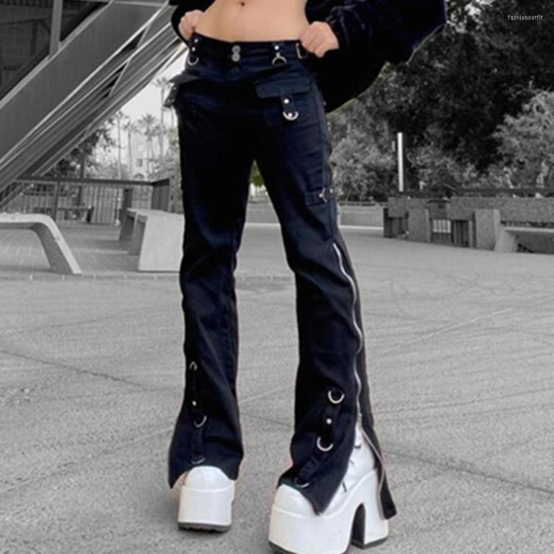 

Women' Jeans Girls High Street Waist Denim Pants Femme Korean Fashion Trousers Grunge Punk Vintage Black Streetwear Woman Y2K, Black pants