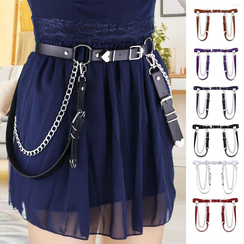 

Belts Women Skirt Belt Female Pu Leather Hip Hop Rock Nightclub Sexy Jeans Dress Heart Punk Metal Chain Ring Waist Strap, Blue