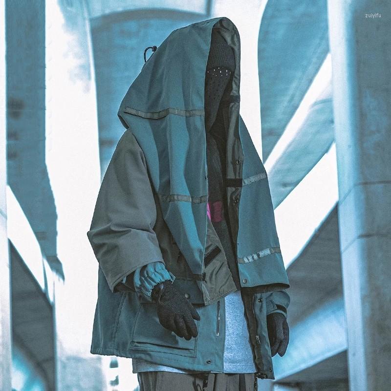 

Men's Jackets Men Autumn And Winter Color Blocking Retro Hooded Jacket Women Functional Windbreaker Loose Casual Hip-hop Color-Blocking, Black
