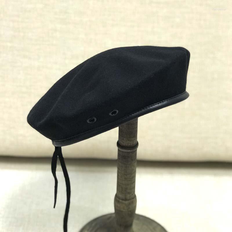 

Berets Unisex Imitation Wool PU Edge Beret Winter Korean Version Navy Cap Department British Painter Hat Bud Hats For Women, Black