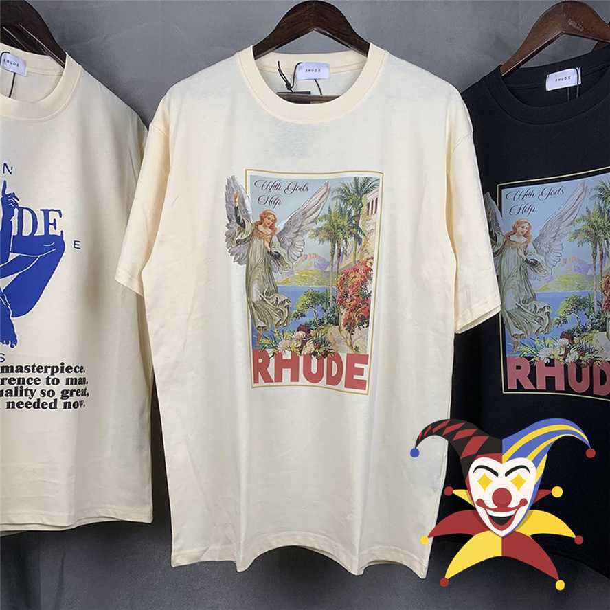 

Men's T-shirts Rhude T-shirt Men Women High Quality Tee Vintage Tops Oversize Short Sleeve, 11